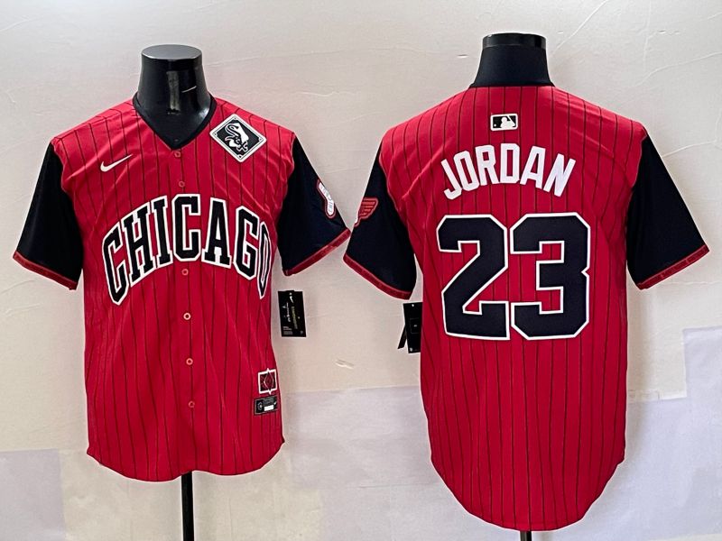 Men Chicago White Sox 23 Jordan Red Stripe Joint Name Nike 2025 MLB Jersey style 43